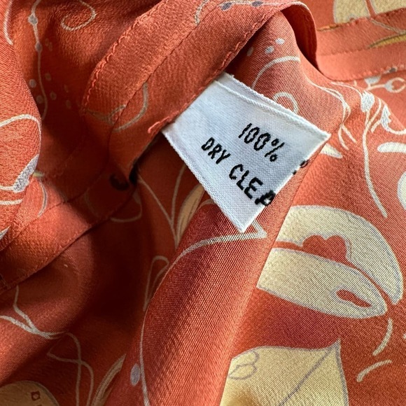 Vintage Charlotte Ford Retro 100% Silk Dress Tie Neck Collar Leaf  Rust Size 4 - Picture 9 of 12